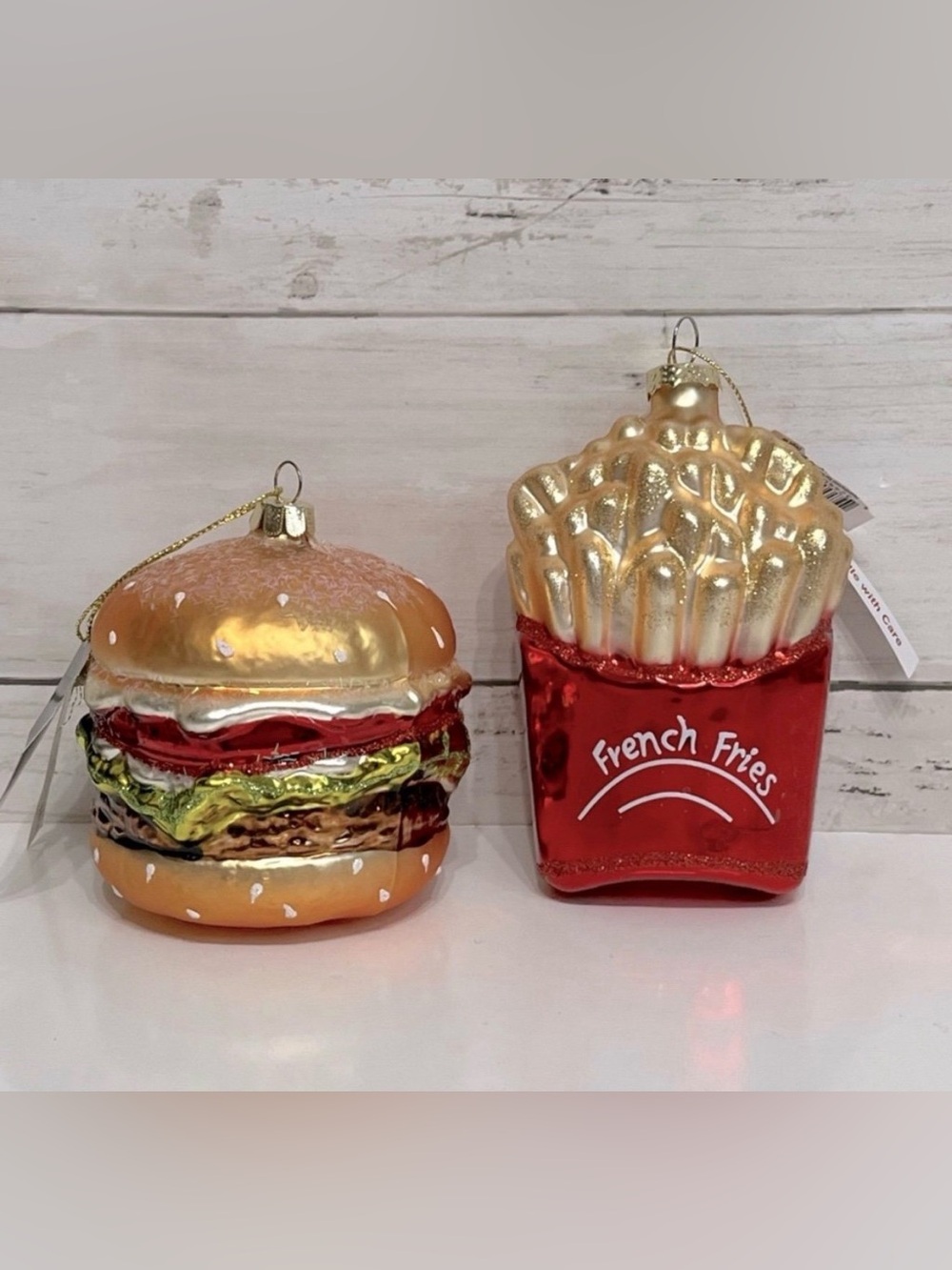 NWT Robert Stanley Glass Hamburger & Fries Ornament